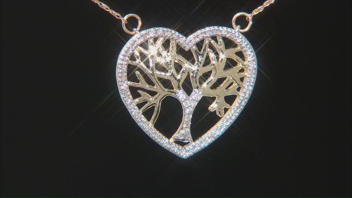 White Diamond 10k Yellow Gold Heart And Tree Necklace 0.25ctw