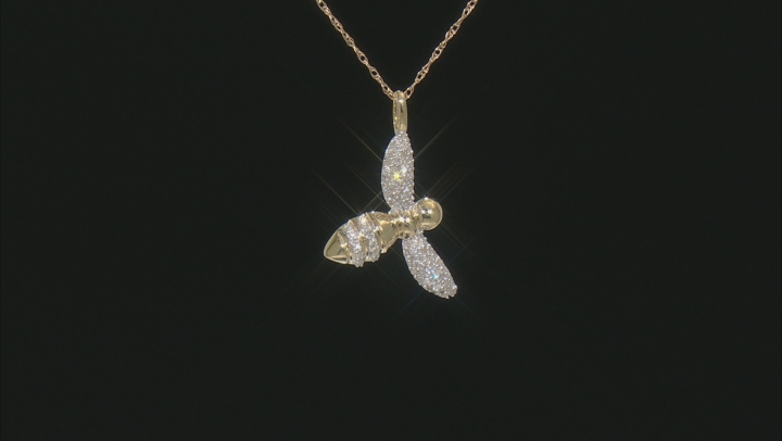 White Diamond 10k Yellow Gold Bee Pendant With 18" Rope Chain 0.15ctw Video Thumbnail