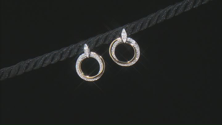 White Diamond 10k Yellow And White Gold Circular Drop Earrings 0.20ctw Video Thumbnail