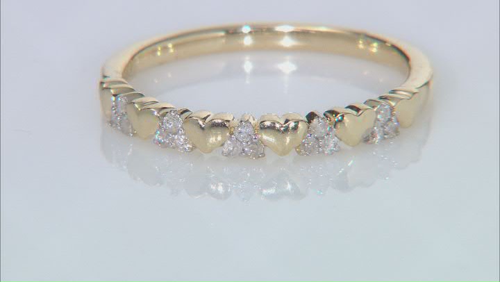 White Diamond 10k Yellow Gold Heart Band Ring 0.10ctw