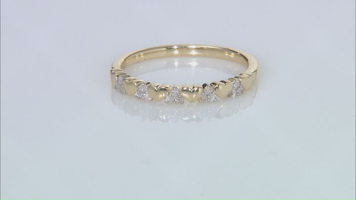 White Diamond 10k Yellow Gold Heart Band Ring 0.10ctw