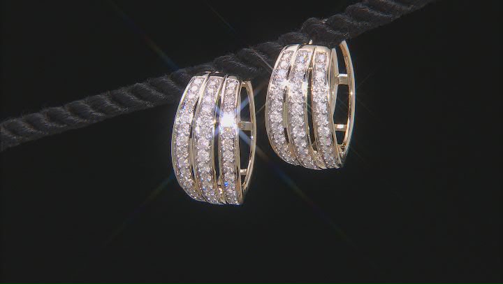 White Diamond 10k Yellow Gold Hoop Earrings 1.50ctw Video Thumbnail