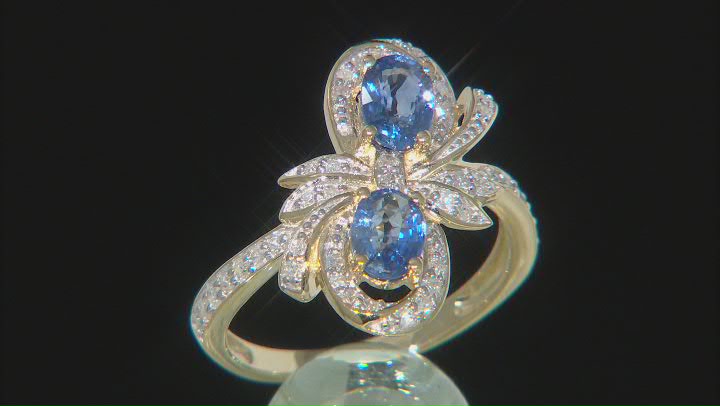 Blue Ceylon Sapphire 10K Yellow Gold Bow Ring 1.18ctw Video Thumbnail