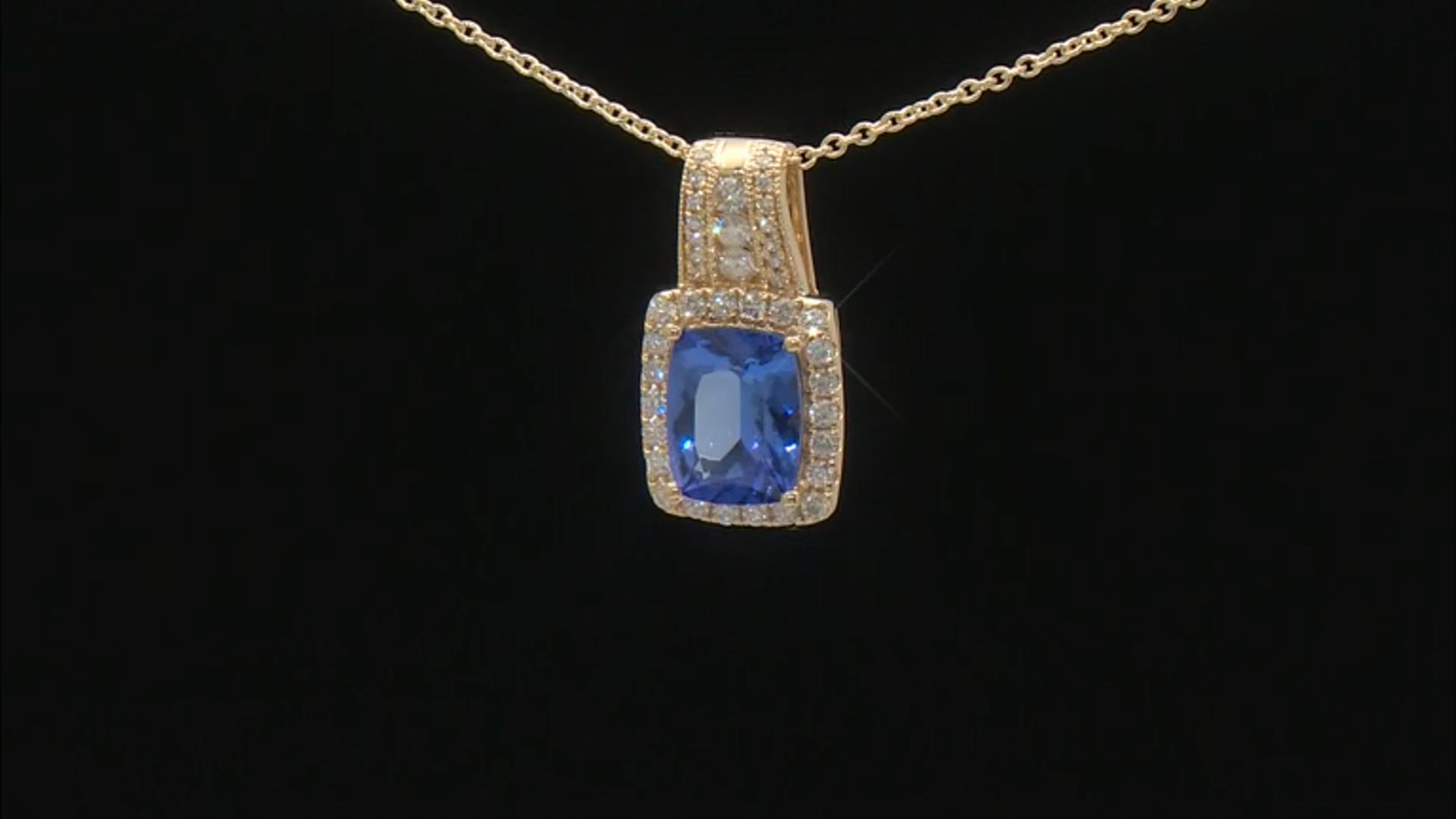 Cruise Ship Collection Blue Tanzanite with Round Diamond 14K Yellow Gold Pendant with Chain 2.13ctw Video Thumbnail