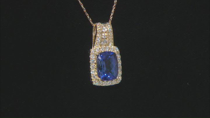 Cruise Ship Collection Blue Tanzanite with Round Diamond 14K Yellow Gold Pendant with Chain 2.13ctw Video Thumbnail