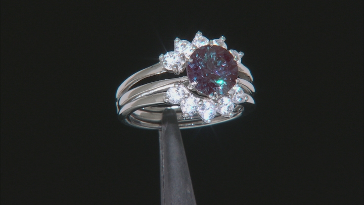 Blue Lab Alexandrite Rhodium Over Silver Ring and Enhancer Set 3.14ctw Video Thumbnail