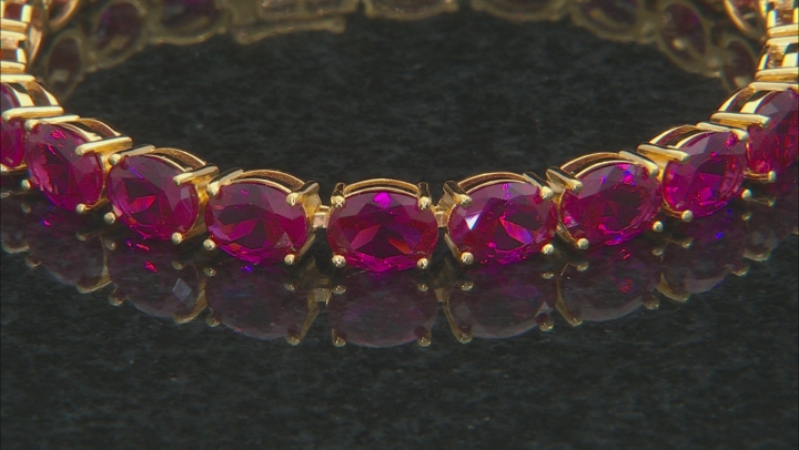 Red lab created ruby 18k yellow gold over silver bracelet 24.81ctw Video Thumbnail