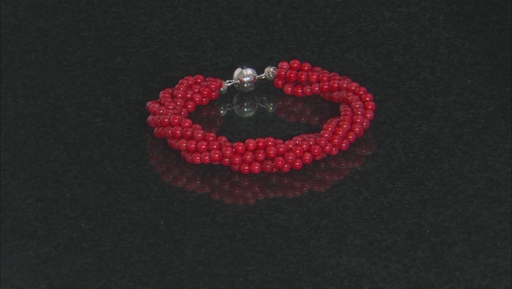 Red coral sterling silver twisted bead bracelet Video Thumbnail