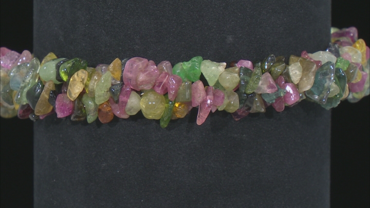 Multi-color tourmaline sterling silver twisted chip bracelet Video Thumbnail
