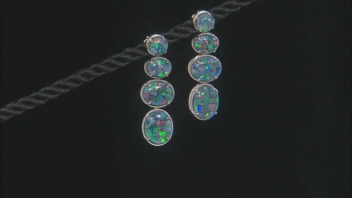 Multicolor Australian Opal Triplet Rhodium Over Sterling Silver Dangle Earrings Video Thumbnail