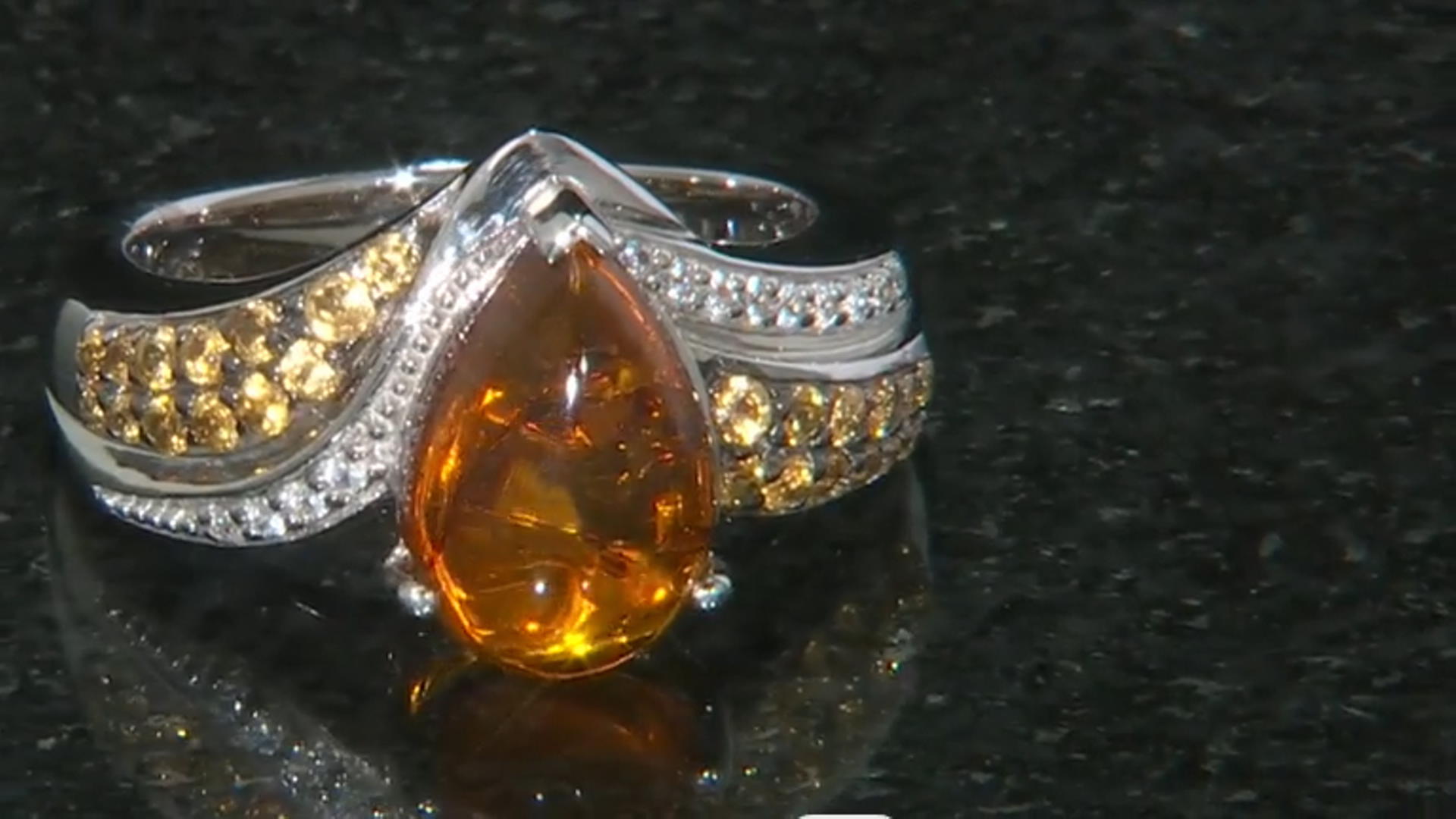 Orange Amber Rhodium Over Silver Ring .37ctw Video Thumbnail