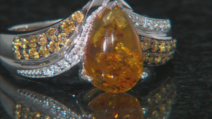 Orange Amber Rhodium Over Silver Ring .37ctw Video Thumbnail