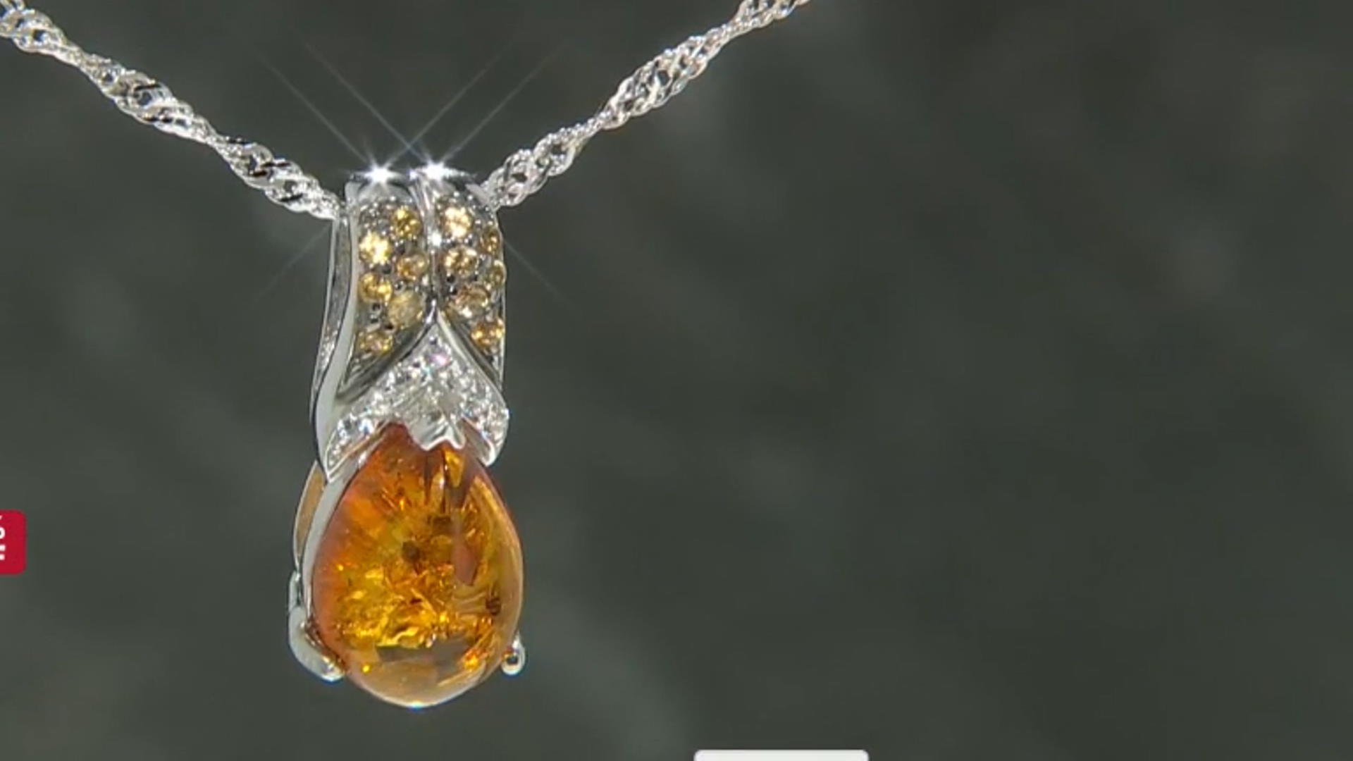 Orange Amber Rhodium Over Silver Slide With Chain .13ctw Video Thumbnail