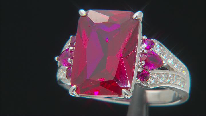 Red Lab Created Ruby Rhodium Over Sterling Silver Ring 7.42ctw Video Thumbnail