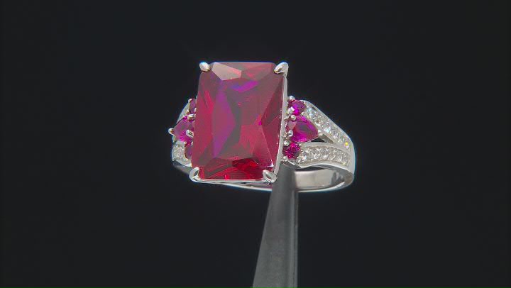 Red Lab Created Ruby Rhodium Over Sterling Silver Ring 7.42ctw Video Thumbnail