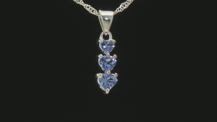 Blue Tanzanite Rhodium Over Silver Pendant with Chain .83ctw Video Thumbnail
