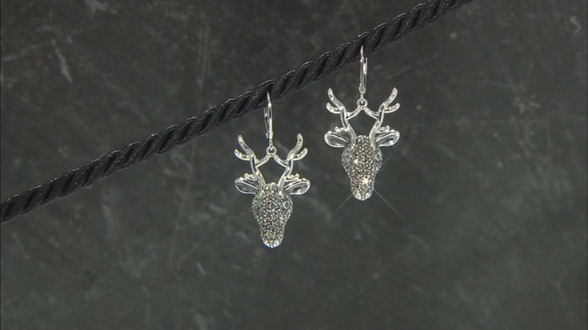 Swiss blue topaz and marcasite sterling silver reindeer face dangle earrings .05ctw Video Thumbnail