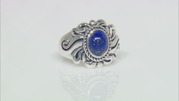 Blue lapis lazuli rhodium over sterling silver solitaire ring Video Thumbnail