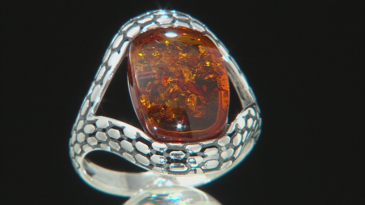 Orange Amber Sterling Silver Ring