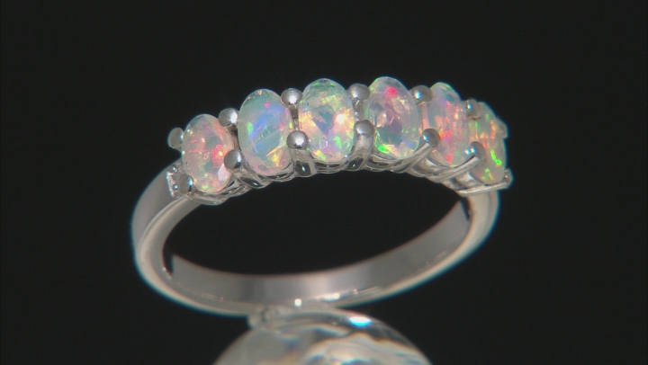 Multicolor Ethiopian Opal Rhodium Over Sterling Silver Ring .82ctw Video Thumbnail