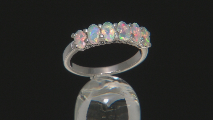 Multicolor Ethiopian Opal Rhodium Over Sterling Silver Ring .82ctw Video Thumbnail