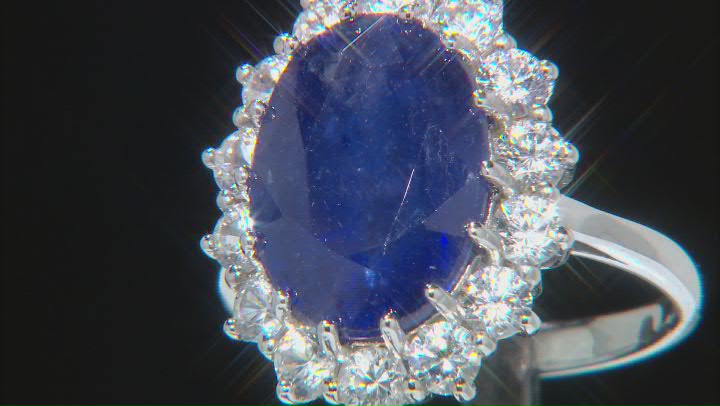 Blue Mahaleo® Sapphire Rhodium Over Sterling Silver Ring 9.17ctw Video Thumbnail