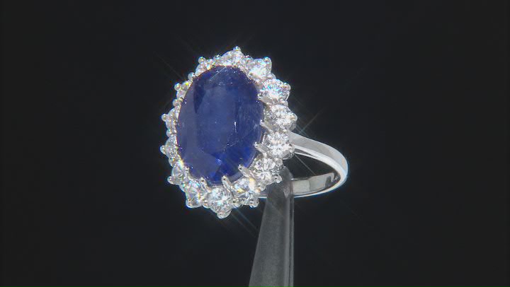 Blue Mahaleo® Sapphire Rhodium Over Sterling Silver Ring 9.17ctw Video Thumbnail
