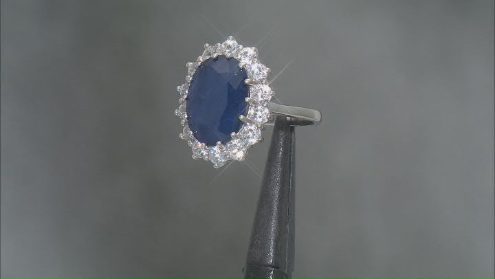 Blue Mahaleo® Sapphire Rhodium Over Sterling Silver Ring 9.17ctw Video Thumbnail