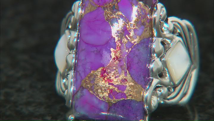 Purple Turquoise With White Mother-Of-Pearl Sterling Silver Ring Video Thumbnail