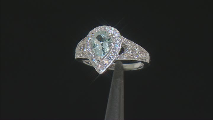 Blue Aquamarine Rhodium Over Sterling Silver Ring 1.40ctw Video Thumbnail