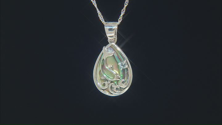 Multicolor Abalone Shell Rhodium Over Silver Dolphin Enhancer With Chain 0.10ct Video Thumbnail