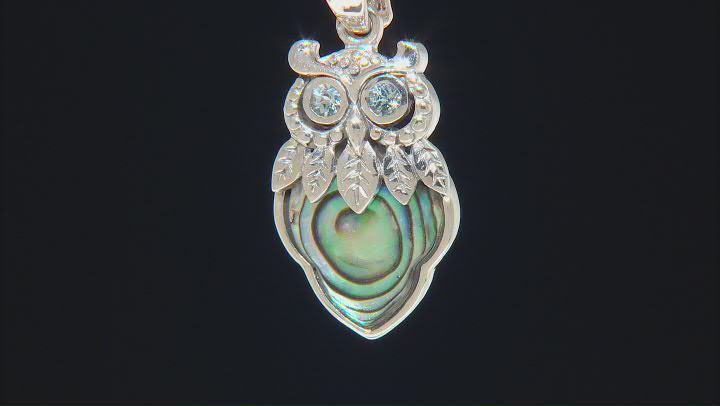 Multicolor Abalone Shell Sterling Silver Owl Pendant With Chain 0.20ctw Video Thumbnail