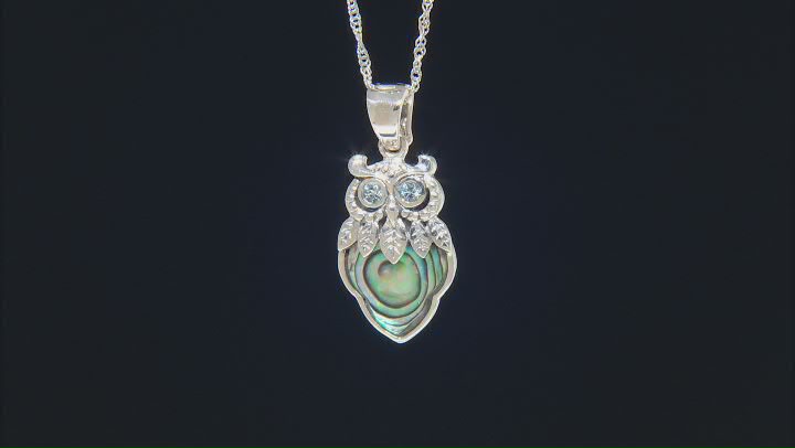 Multicolor Abalone Shell Sterling Silver Owl Pendant With Chain 0.20ctw Video Thumbnail