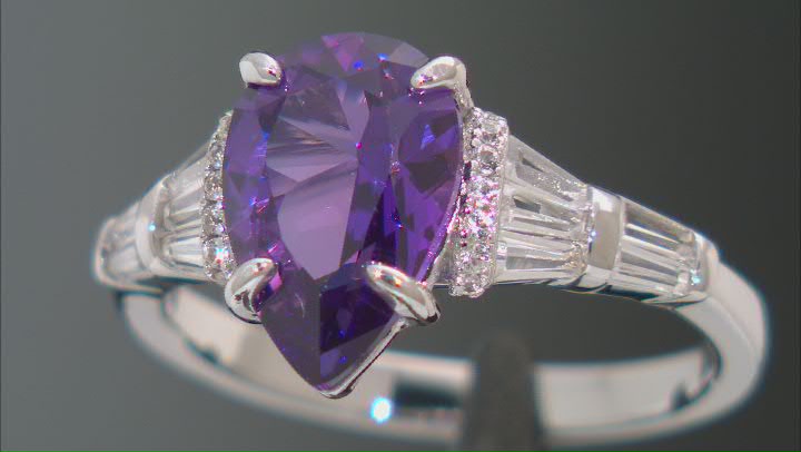 Purple Lab Created Sapphire Rhodium Over Silver Ring 3.67ctw Video Thumbnail
