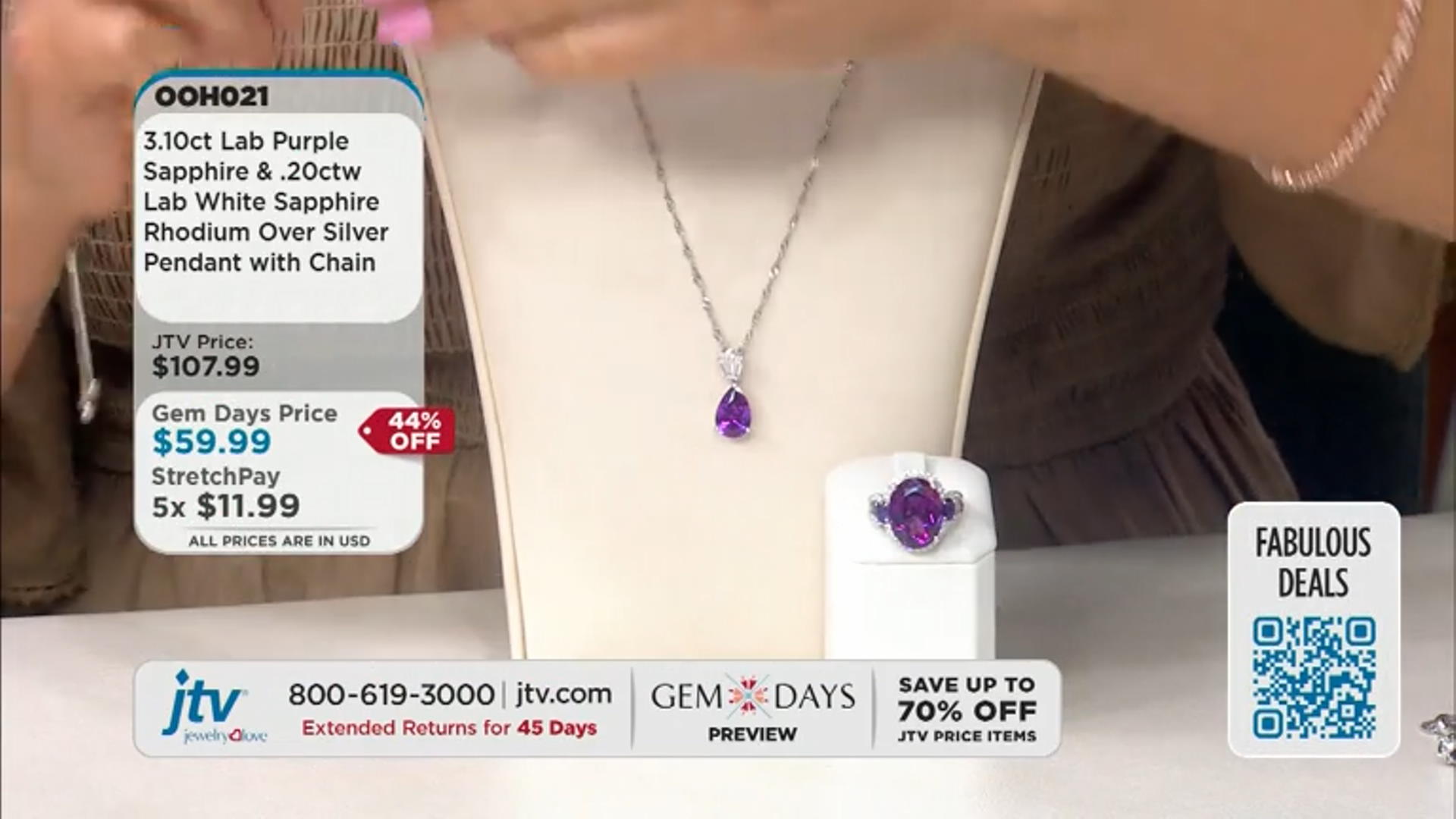 Purple Lab Created Sapphire Rhodium Over Silver Pendant with Chain 3.30ctw Video Thumbnail