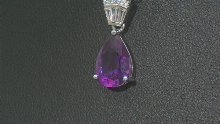 Purple Lab Created Sapphire Rhodium Over Silver Pendant with Chain 3.30ctw Video Thumbnail