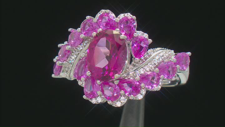 Pink Topaz Rhodium Over Sterling Silver Ring 4.20ctw Video Thumbnail