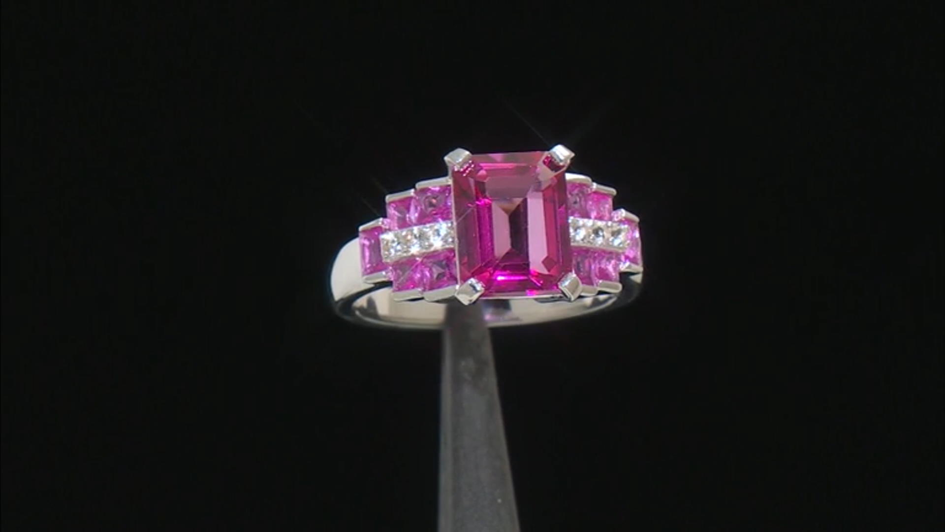 Pink Topaz Rhodium Over Sterling Silver Ring 3.34ctw Video Thumbnail