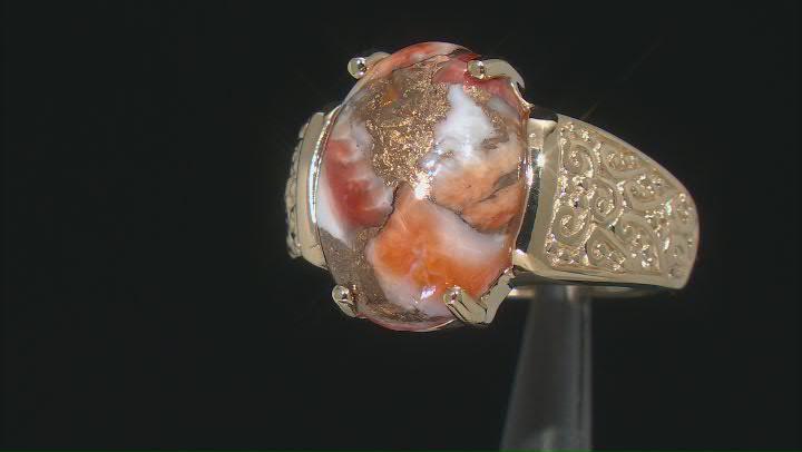Orange Spiny Oyster Shell 18k Yellow Gold Over Sterling Silver Ring Video Thumbnail