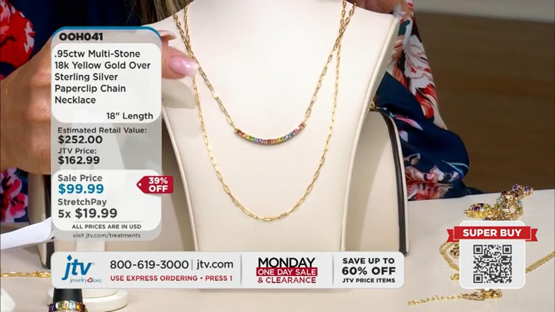 Multi-Color Multi Stone 18k Yellow Gold Over Sterling Silver 18" Paperclip Chain Necklace 0.95ctw Video Thumbnail