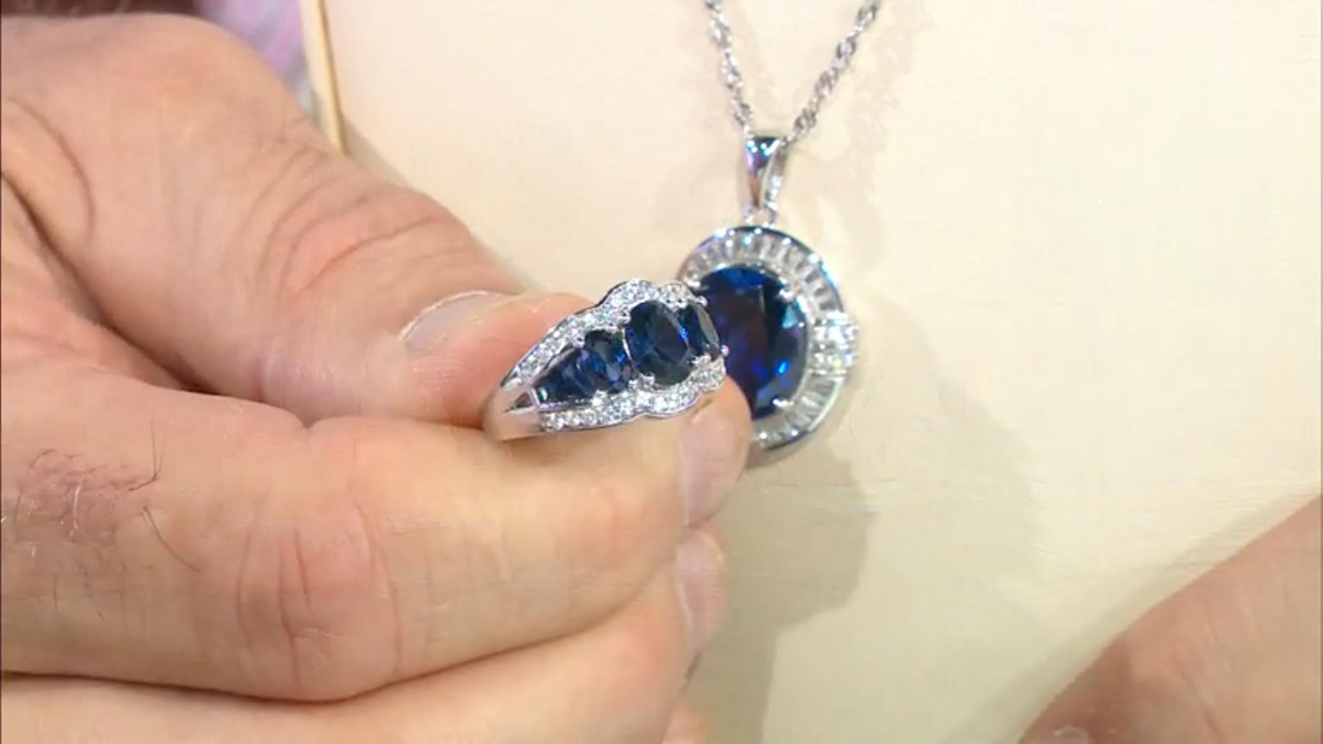 Lab Created Blue Sapphire Rhodium Over Silver Ring 3.79ctw Video Thumbnail