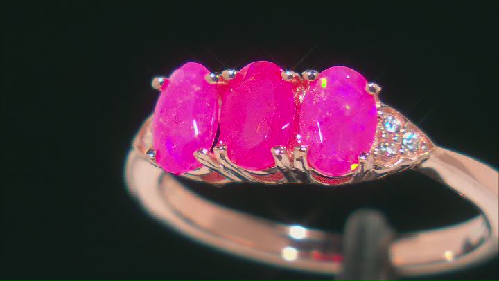 Pink Ethiopian Opal 18k Rose Gold Over Sterling Silver 3-Stone Ring 0.81ctw Video Thumbnail