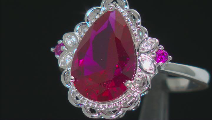 Red Lab Created Ruby Rhodium Over Sterling Silver Ring 3.51ctw Video Thumbnail