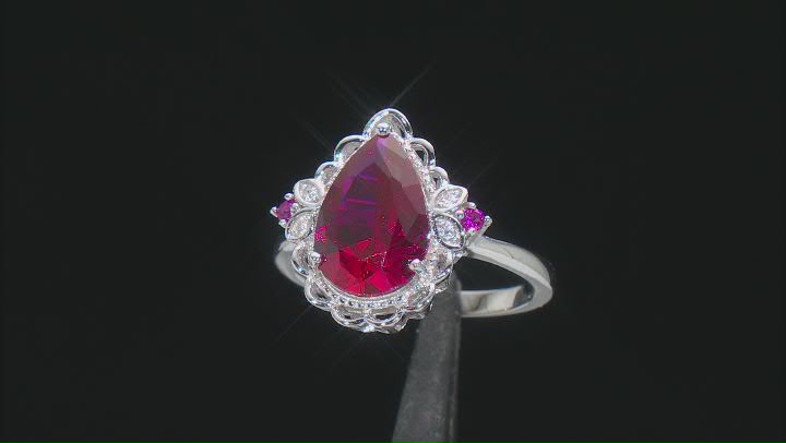 Red Lab Created Ruby Rhodium Over Sterling Silver Ring 3.51ctw Video Thumbnail