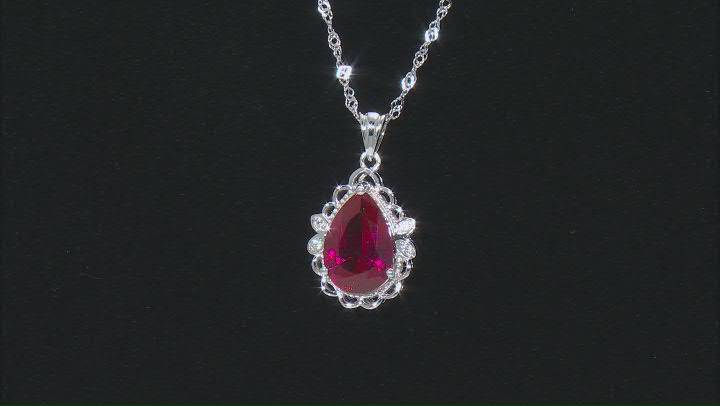 Red Lab Created Ruby Rhodium Over Sterling Silver Pendant with Chain 3.43ctw Video Thumbnail
