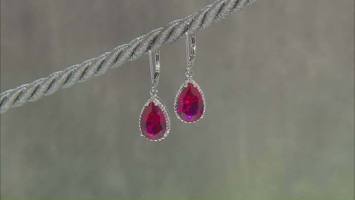 Red Lab Created Ruby Rhodium Over Sterling Silver Dangle Earrings 5.87ctw Video Thumbnail