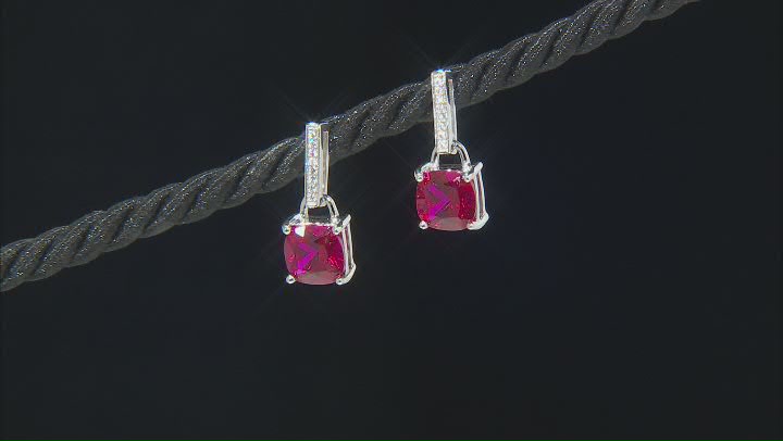 Red Lab Created Ruby Rhodium Over Sterling Silver Earrings 4.70ctw Video Thumbnail