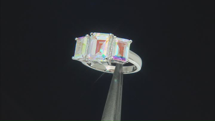 Multi Color Topaz Rhodium Over Sterling Silver 3-Stone Ring 6.88ctw Video Thumbnail