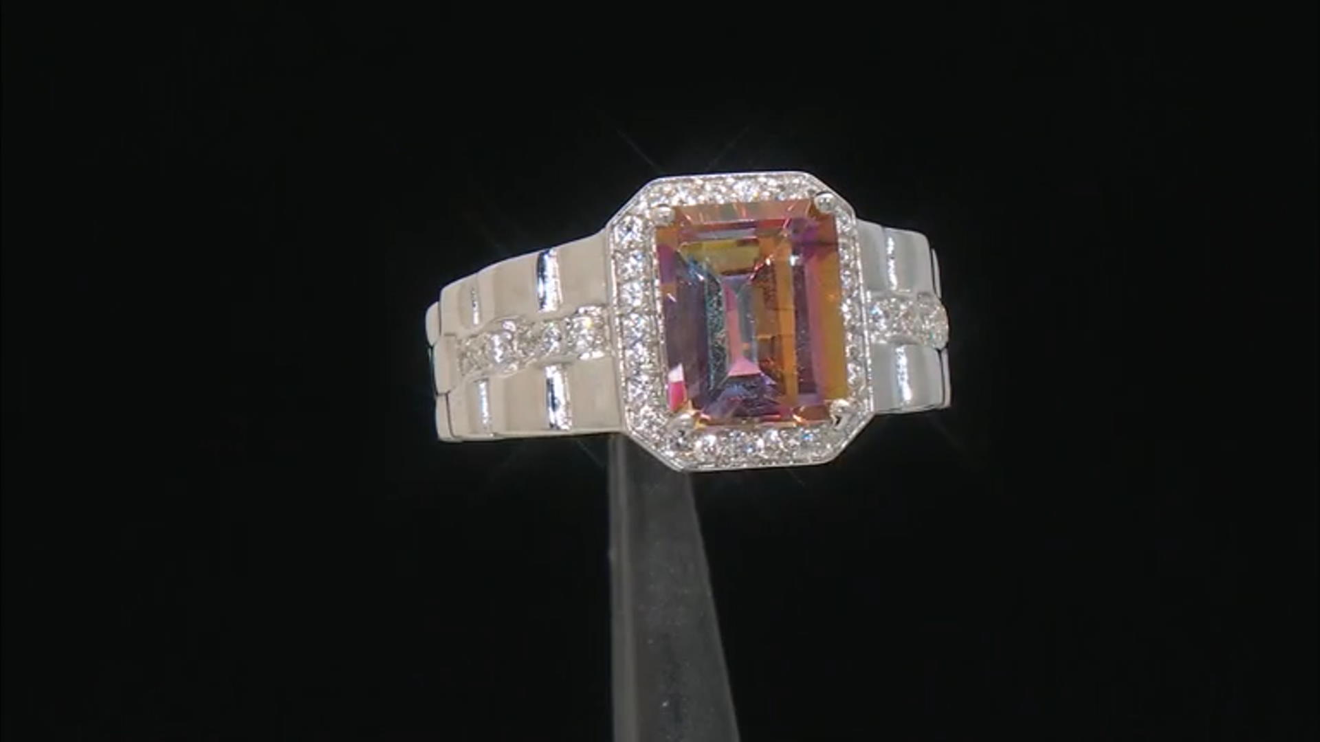 Multicolor Quartz Rhodium Over Sterling Silver Men's Ring 2.97ctw Video Thumbnail