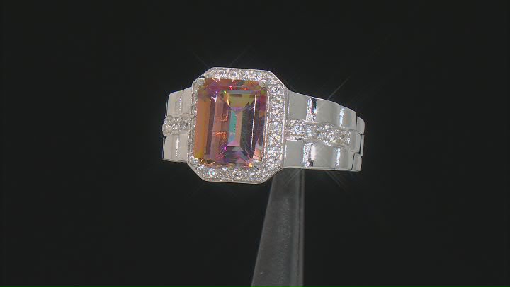 Multicolor Quartz Rhodium Over Sterling Silver Men's Ring 2.97ctw Video Thumbnail